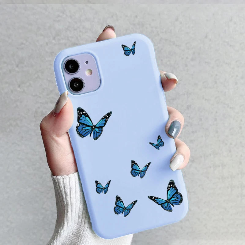 Butterfly Printed Blue Silicone Phone Case for iPhone