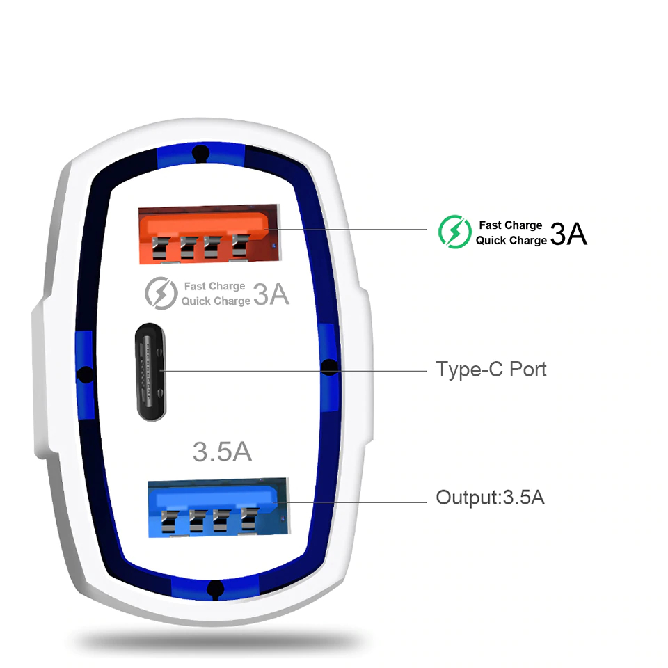 Type-C Car Charger with 3 Ports