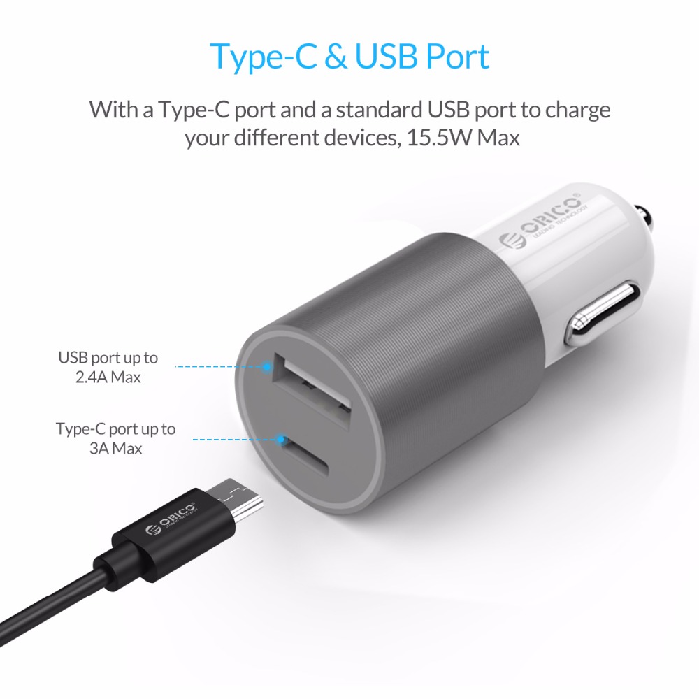 Portable USB and Type C Car Charger